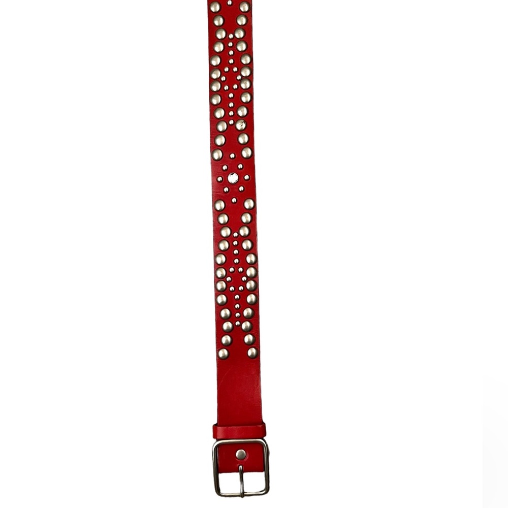 Linea Pelle Red Leather Silver Studded Belt - Picture 4 of 12